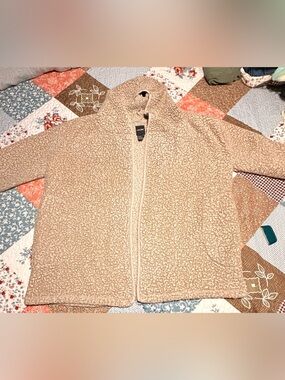 Women’s - Me Jane Teddy Fleece Open Front Hooded Cardigan Jacket Beige Large